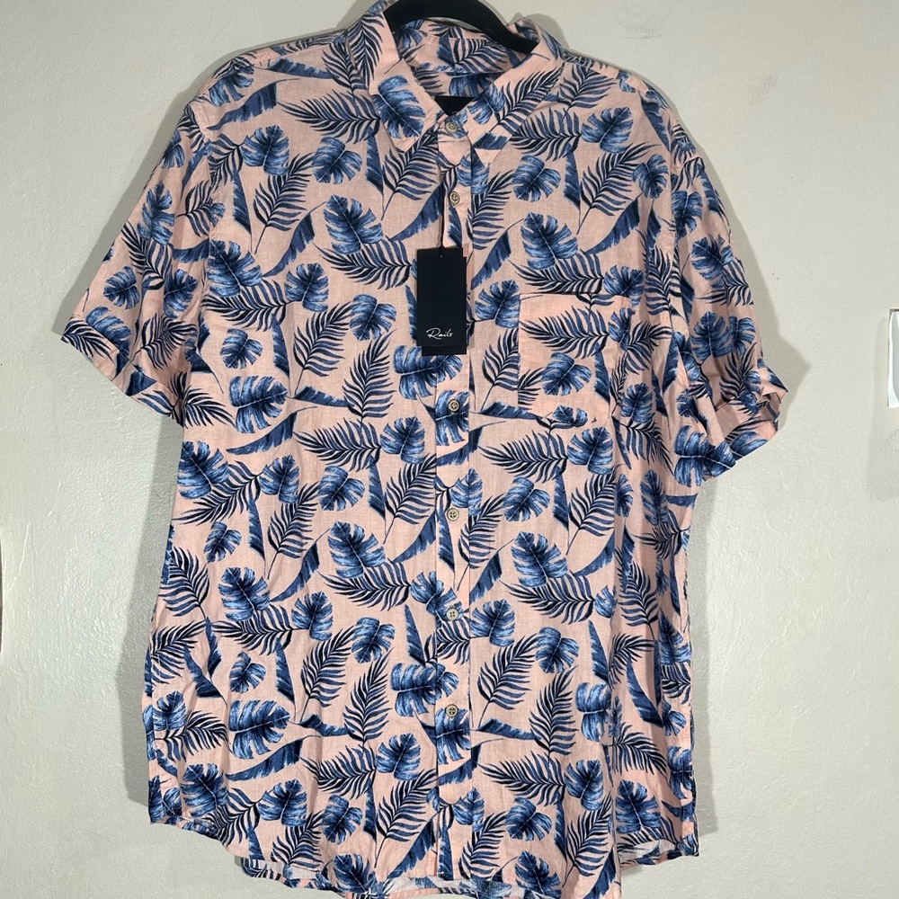 Brand New Rails Mens Carson Short Sleeve Linen Blend Vista Del Mar Peach Floral